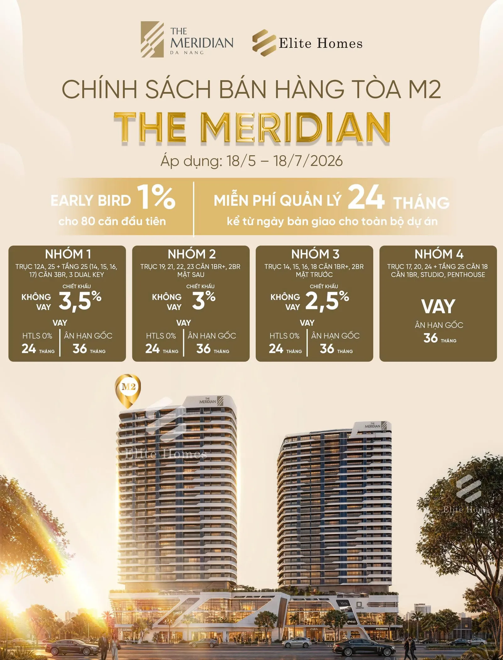 Chính sách bán hàng tòa M2 Diamond Tower tại The Meridian.